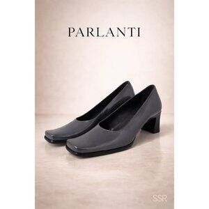 Parlanti Gray Leather Pumps Size 37 Made in Italy Square Toe Heels NWOB